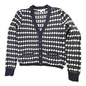 Tommy Hilfiger Sweater Womens L Blue White Houndstooth Cardigan Japan Academia